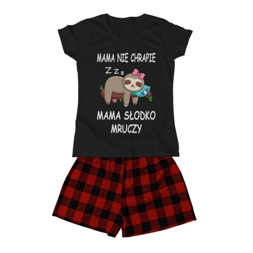 Piżama dla mamy komplet koszulka + flanelowe spodenki - Mama nie chrapie tlyko słodko mruczy